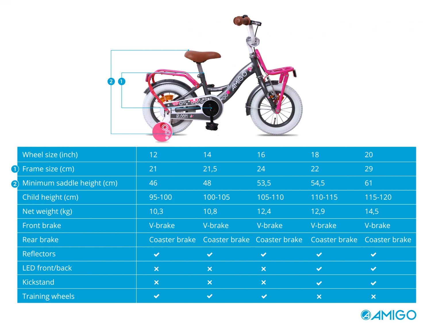 AMIGO Bloom 16 Inch Girls Coaster Brake Grey - Image 9