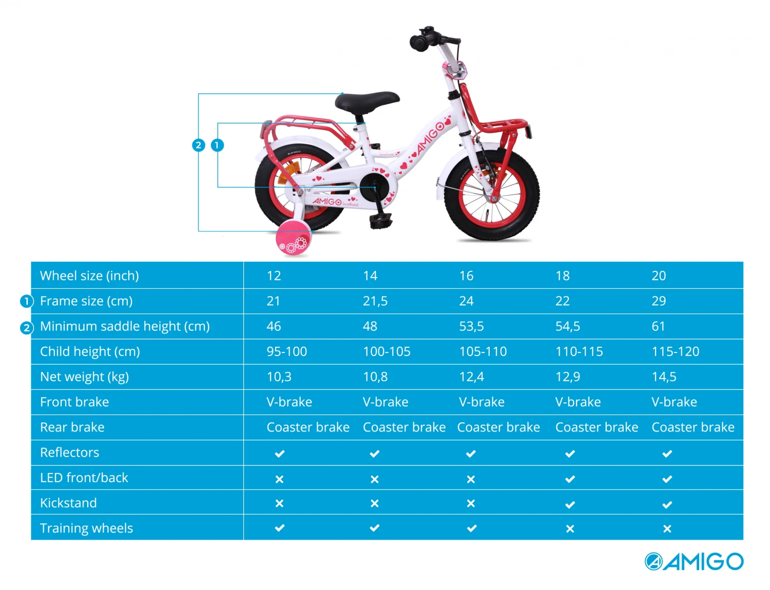 AMIGO Sweetheart 16 Inch Girls Coaster Brake White - Image 8