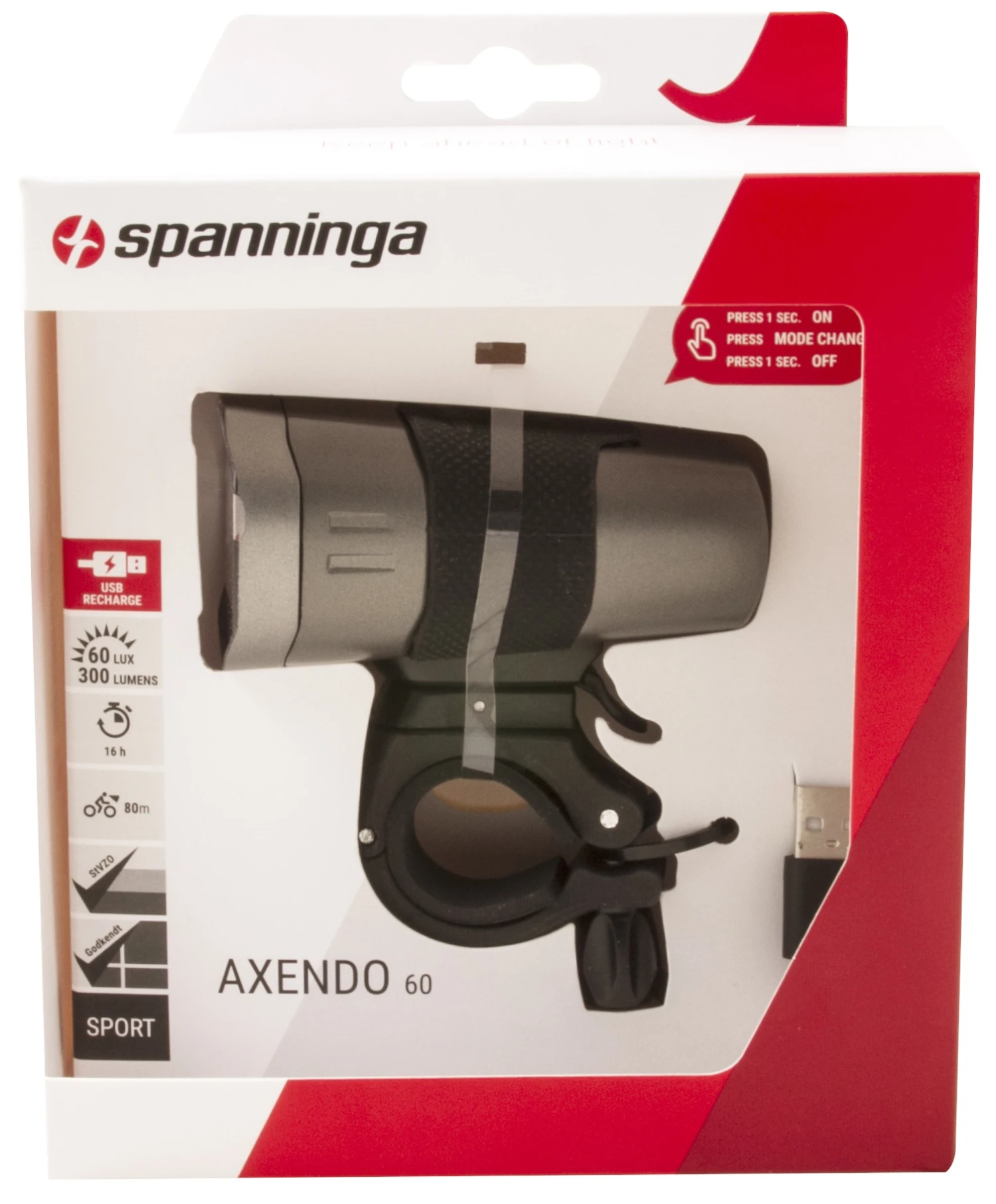 Spanninga Headlight Axendo 60 Lux USB Rechargeable 80 M Anthracite - Image 5